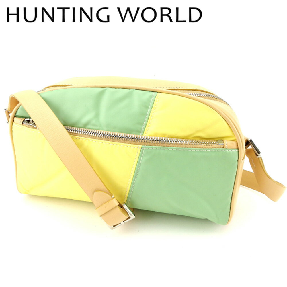 【スプリングセール30％OFF】ハンティングワールド HUNTING WORLD ショルダーバッグ 斜め掛けショルダー バッグ カラーブロック レディース メンズ グリーン イエロー ベージュ クリスマス プレゼント バック 人気 収納 兼用 【ハンティングワールド】 C3256 【中古】