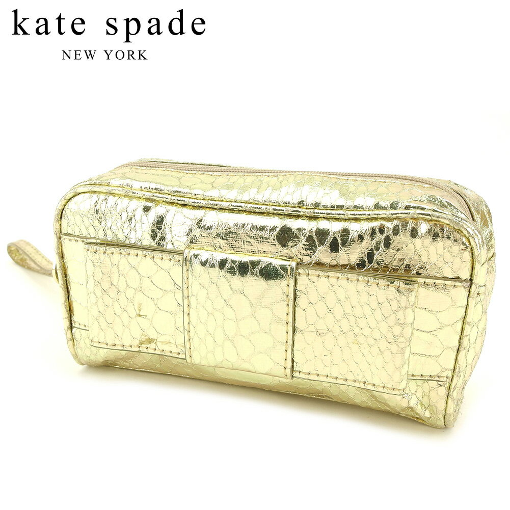 【スプリングセール30％OFF】アールエムケー×ケイト スペード RMK×kate spade ポーチ 化粧ポーチ レディース コラボ リボンモチーフ ゴールド ピンク 【ケイト スペード】 H594 【中古】