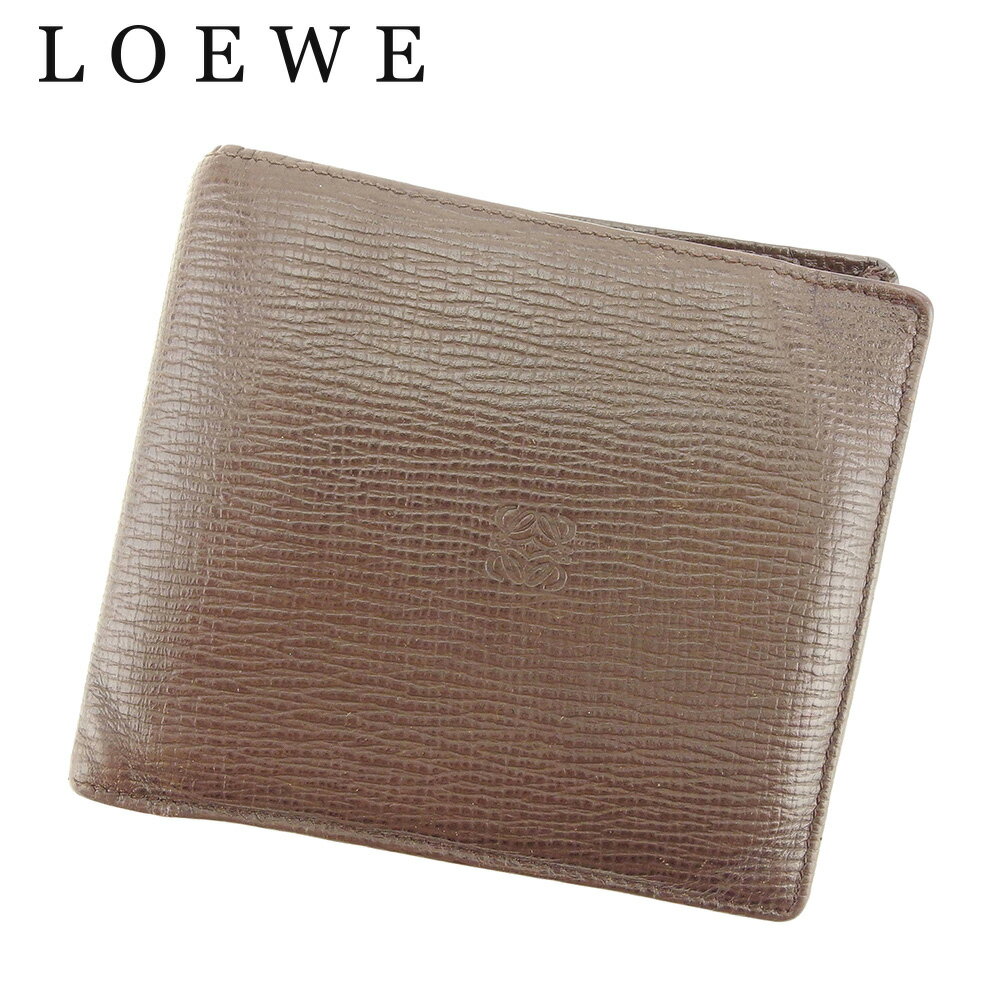 【スプリングセール30％OFF】ロエベ 二つ折り 札入れ アナグラム ブラウン レザー LOEWE 【ロエベ】 h597s 【中古】