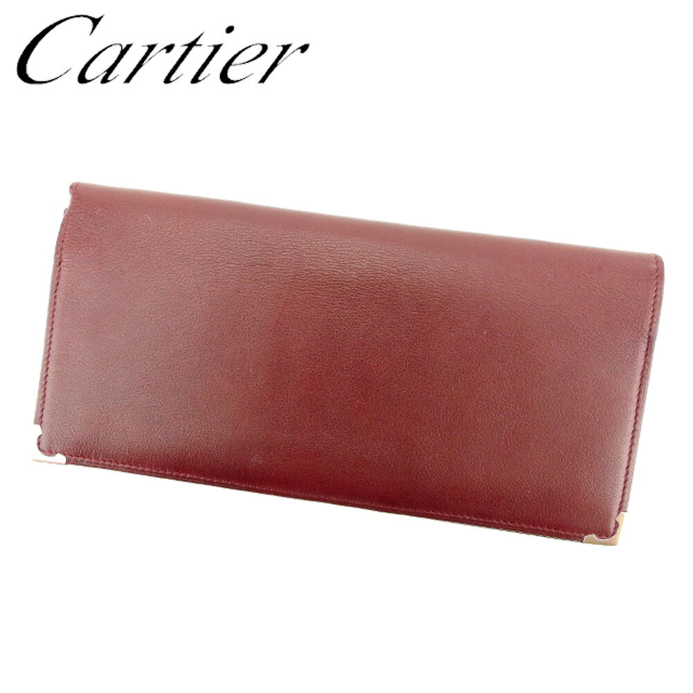 【スプリングセール30％OFF】カルティエ Cartier 長札入れ 長財布 レディース メンズ ボルドー レザー 【カルティエ】 L2444 【中古】