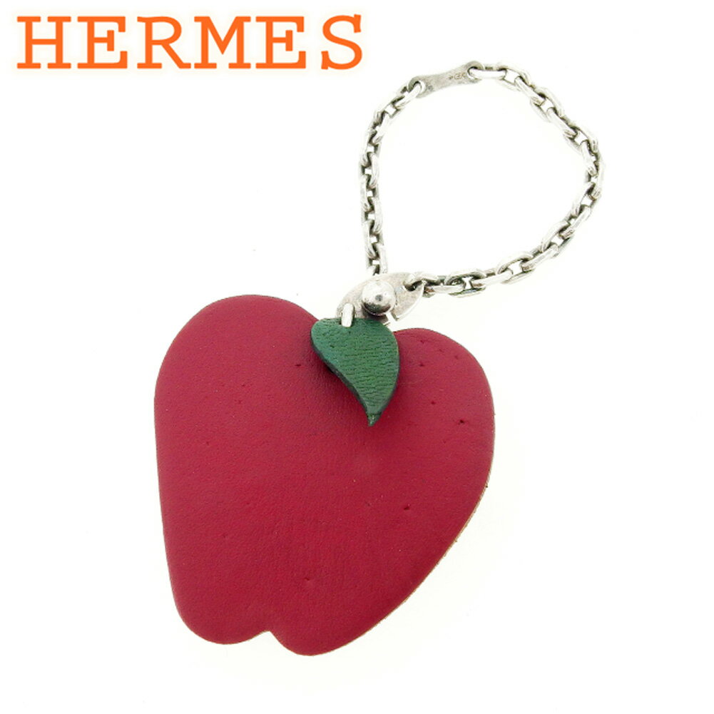 【スプリングセール30％OFF】エルメス HERMES チャーム キーホルダー レディース メンズ ボルドー グリーン シルバー レザー×シルバー金具 【エルメス】 T7708 【中古】