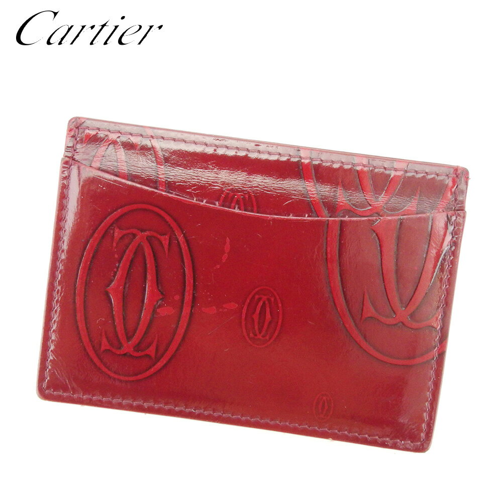 【スプリングセール30％OFF】カルティエ Cartier カードケース カード パスケース レディース メンズ ボルドー エナメルレザー 【カルティエ】 T7750 【中古】