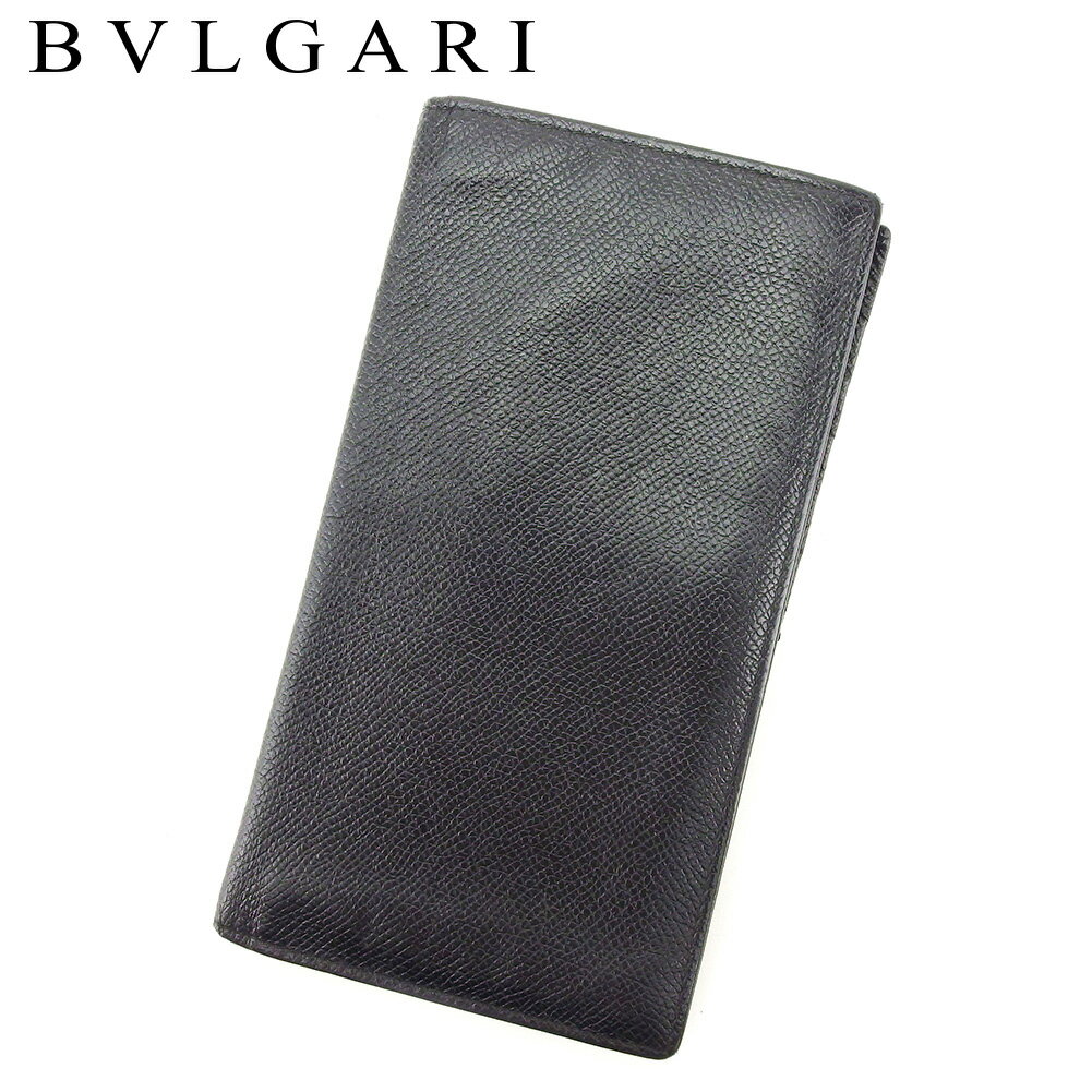 【スプリングセール30％OFF】ブルガリ BVLGARI 長札入れ 長財布 レディース メンズ ブラック レザー 【ブルガリ】 T8333 【中古】