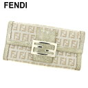 【冬のTHEセール 30%OFF】フェンディ 長財布 ファスナー付き 長財布 ズッキーノ シルバー ベージュ キャンバス×レザー FENDI 長サイフ サイフ 収納ブランド財布 ユニセックス 小物 【フェンディ】 T8334 【中古】