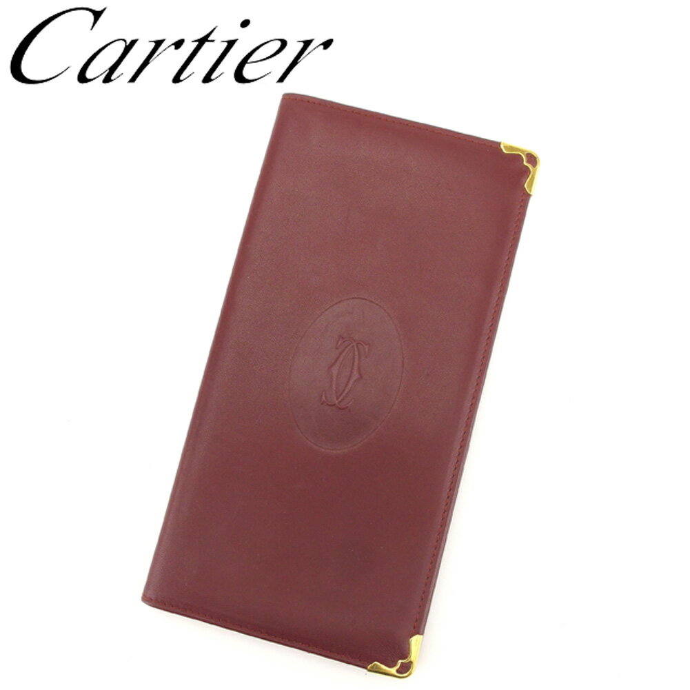 【スプリングセール30％OFF】カルティエ Cartier 長札入れ 札入れ レディース メンズ ボルドー ゴールド レザー 【カルティエ】 T15759 【中古】