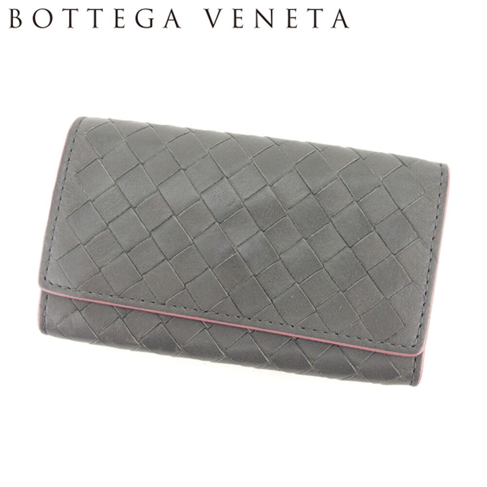 【スプリングセール30％OFF】ボッテガ ヴェネタ BOTTEGA VENETA キーケース 6連キーケース レディース グレー 灰色 ピンク レザー 【ボッテガ・ヴェネタ】 T8233 【中古】