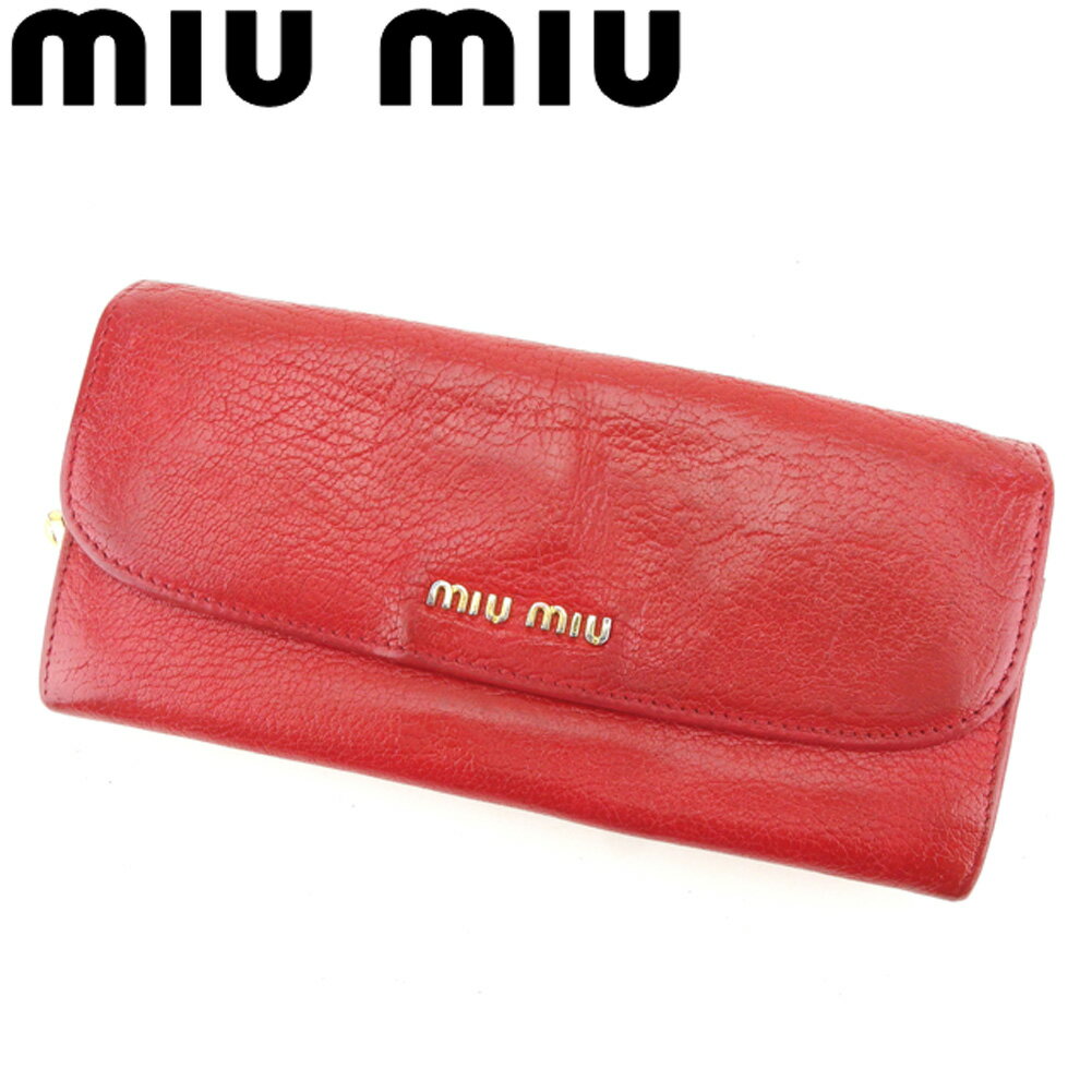 【スプリングセール30％OFF】ミュウミュウ 長財布 ラウンドファスナー 財布 ロゴ レッド ゴールド レザー miu miu 長サイフ サイフ 収納ブランド財布 ユニセックス 小物 【ミュウミュウ】 T8238 【中古】