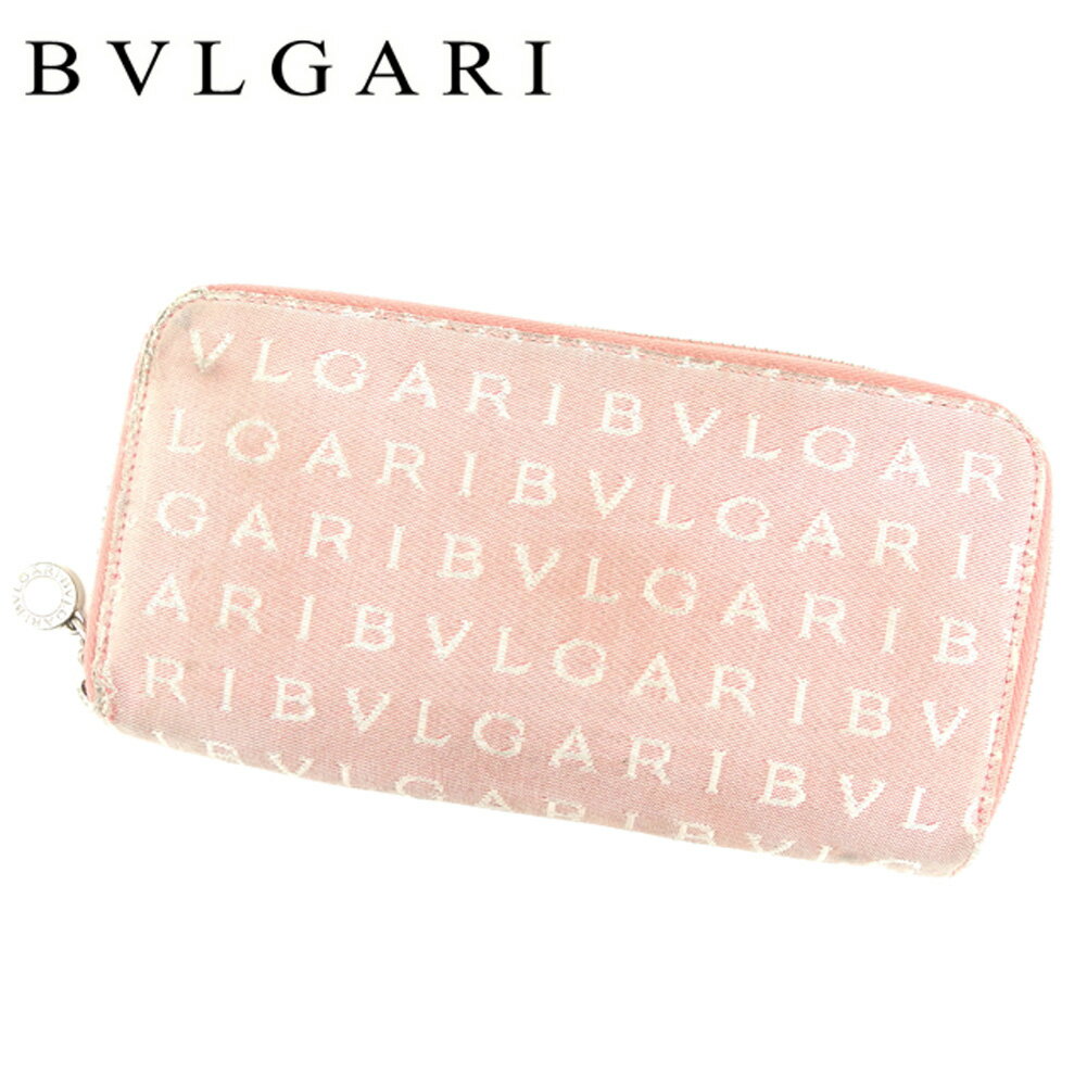 【スプリングセール30％OFF】ブルガリ 長財布 ラウンドファスナー ロゴマニア ピンク キャンバス×レザー BVLGARI 長サイフ サイフ 収納ブランド財布 ユニセックス 小物 【ブルガリ】 T8544 【中古】