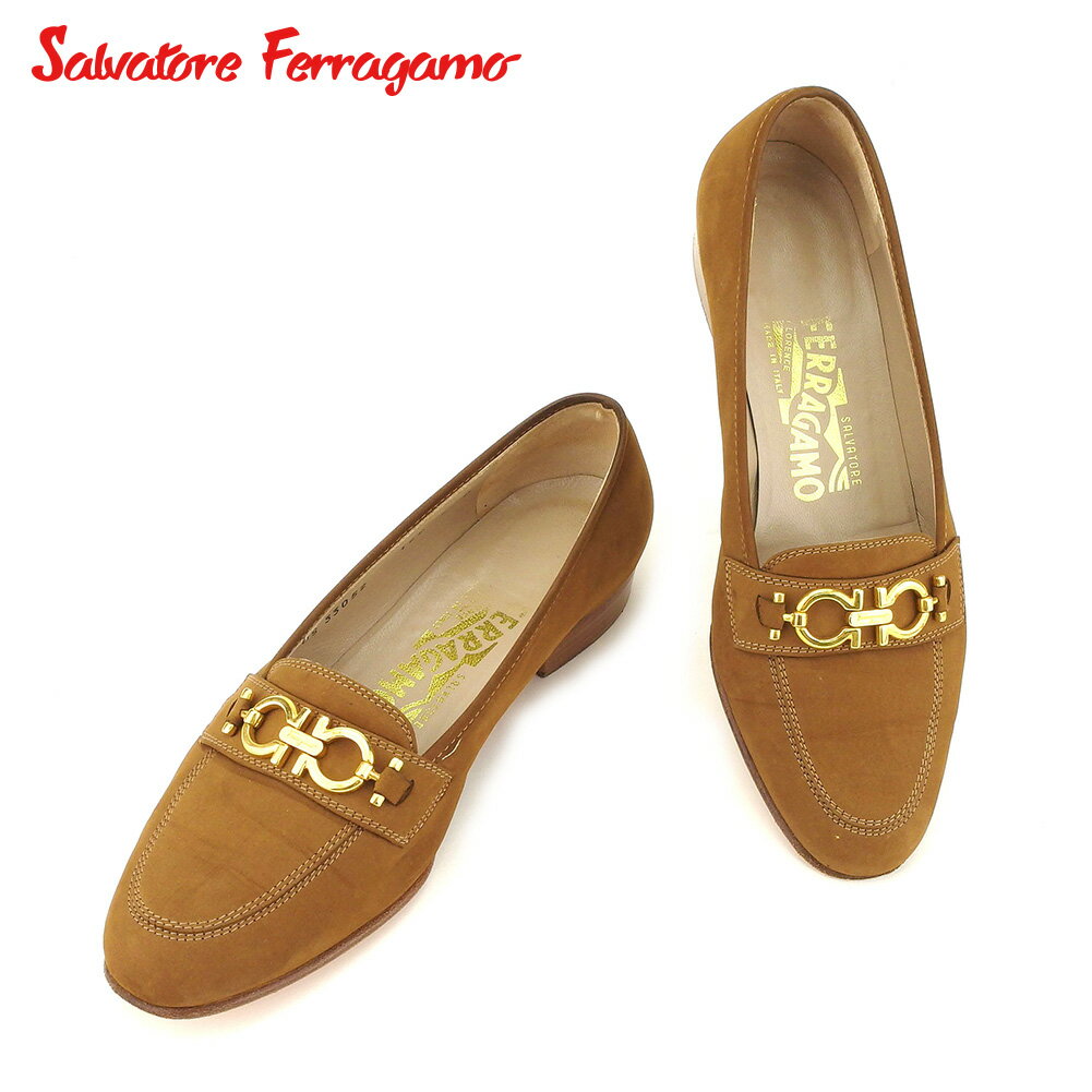 【スプリングセール30％OFF】サルヴァトーレ フェラガモ Salvatore Ferragamo ローファー シューズ 靴 レディース ♯6D パンプス ブラウン ゴールド レザー 【フェラガモ】 D1943 【中古】