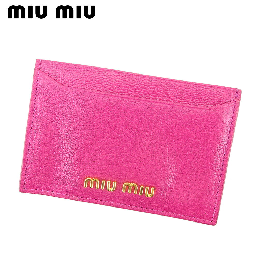 【スプリングセール30％OFF】ミュウミュウ miu miu カードケース カード パスケース レディース ピンク ゴールド レザー 【ミュウミュウ】 D1954 【中古】