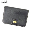 【スプリングセール】ダンヒル カードケース カード 名刺入れ ロゴプレート ブラック ゴールド レザー dunhill 【ダンヒル】 d1966s 【中古】