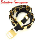 【春の大感謝祭 30％OFF】サルヴァトーレ フェラガモ Salvatore Ferragamo ベルト レディース ブラック ゴールド キャンバス×ゴールド金具 【フェラガモ】 E1377 【中古】