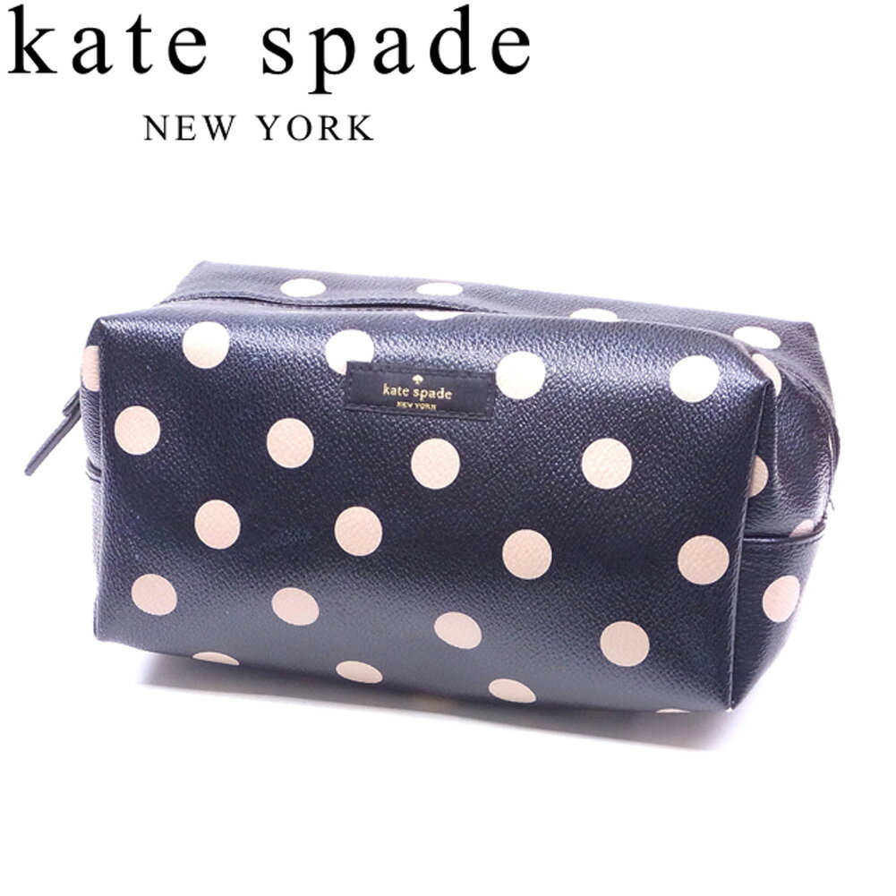 【中古】 ケイト スペード kate spade ポーチ 化粧ポーチ レディース ブラック ベージュ ゴールド PVC 【ケイト・スペード】 T15717