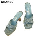【スプリングセール】シャネル CHANEL サンダル シューズ 靴 レディース ♯36ハーフ ココマークステッチ ブルー ブラウン デニムキャンバス×レザー 【...