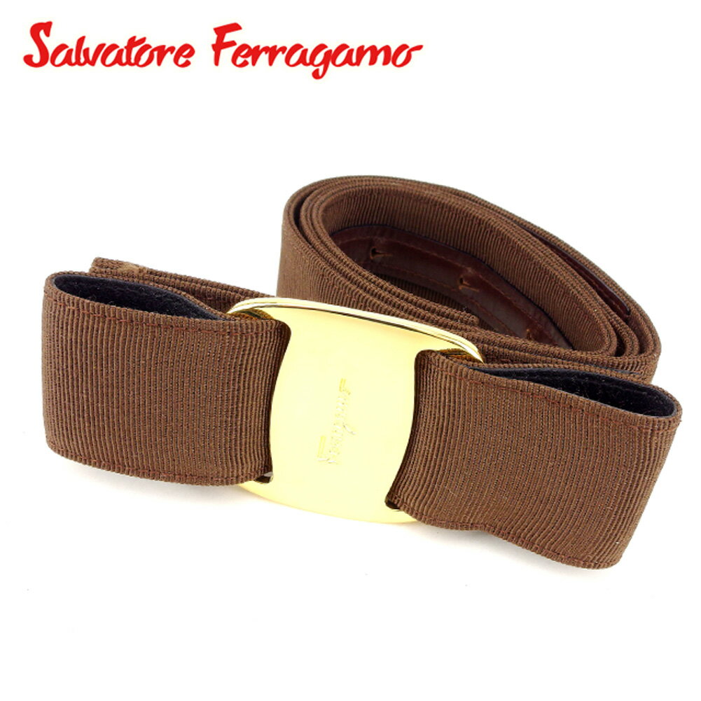 【スプリングセール30％OFF】サルヴァトーレ フェラガモ ベルト ウエストマーク ヴァラリボン ブラウン ナイロン Salvatore Ferragamo 【フェラガモ】 q496s 【中古】