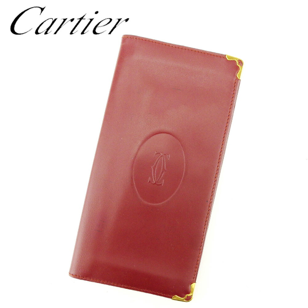 【スプリングセール】カルティエ Cartier 長札入れ 長財布 レディース メンズ ボルドー レザー 【カルティエ】 Q509 【中古】