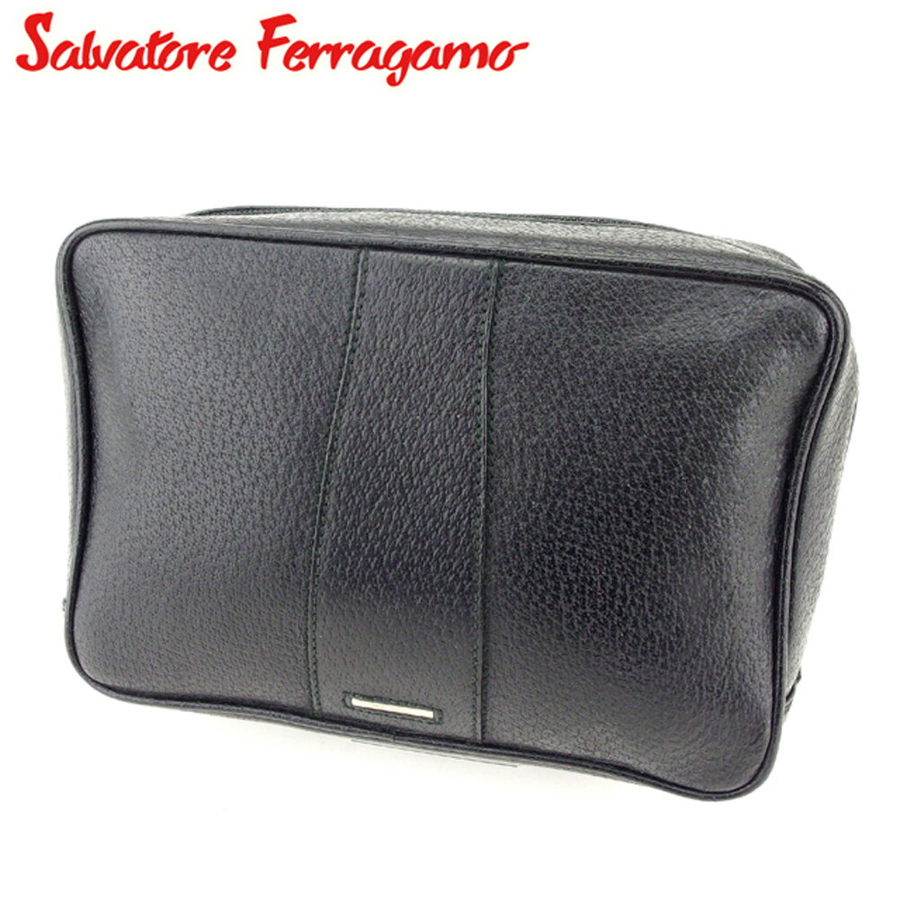 【スプリングセール30％OFF】サルヴァトーレ フェラガモ クラッチバッグ バック ポーチ ブラック レザー Salvatore Ferragamo セカンドバッグ バック ファッション 収納バッグ バック 【フェラガモ】 Q511 【中古】