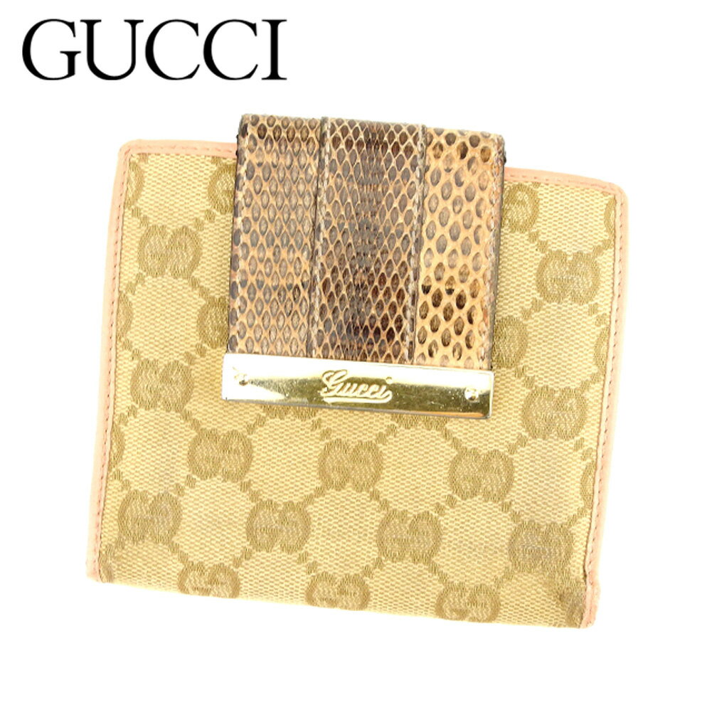 【ブラックフライデー20％OFFクーポン】グッチ 二つ折り 財布 GGキャンバス ピンク ベージュ キャンバス×レザー GUCCI 二つ折りサイフ 財布 サイフ 収納 ユニセックス 小物 【グッチ】 Q531 【中古】 ブランド ハイブランド ヴィンテージ 送料無料