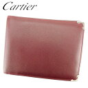 【スプリングセール】カルティエ 二つ折り 札入れ 二つ折り 財布 ボルドー レザー Cartier 【カルティエ】 t8753s 【中古】
