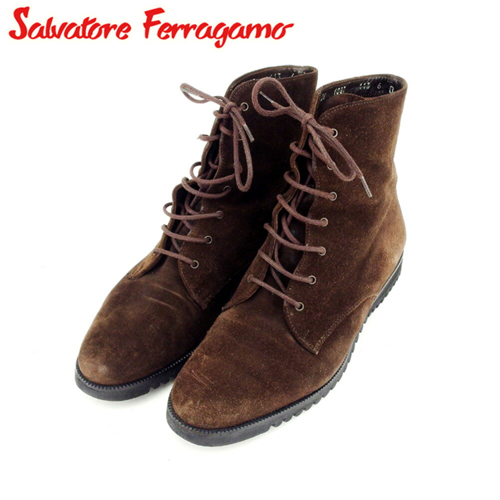 【スプリングセール30％OFF】サルヴァトーレ フェラガモ Salvatore Ferragamo ブーツ シューズ 靴 レディース #6 ブラウン スエード 【フェラガモ】 H634 【中古】