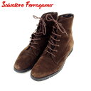 【スプリングセール】サルヴァトーレ フェラガモ ブーツ シューズ 靴 #6 編み上げ ブラウン スエード Salvatore Ferragamo 【フェラガモ】...