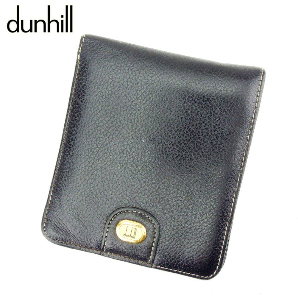 【スプリングセール30％OFF】ダンヒル 二つ折り 財布 ロゴプレート ブラック レザー dunhill 【ダンヒル】 h639s 【中古】