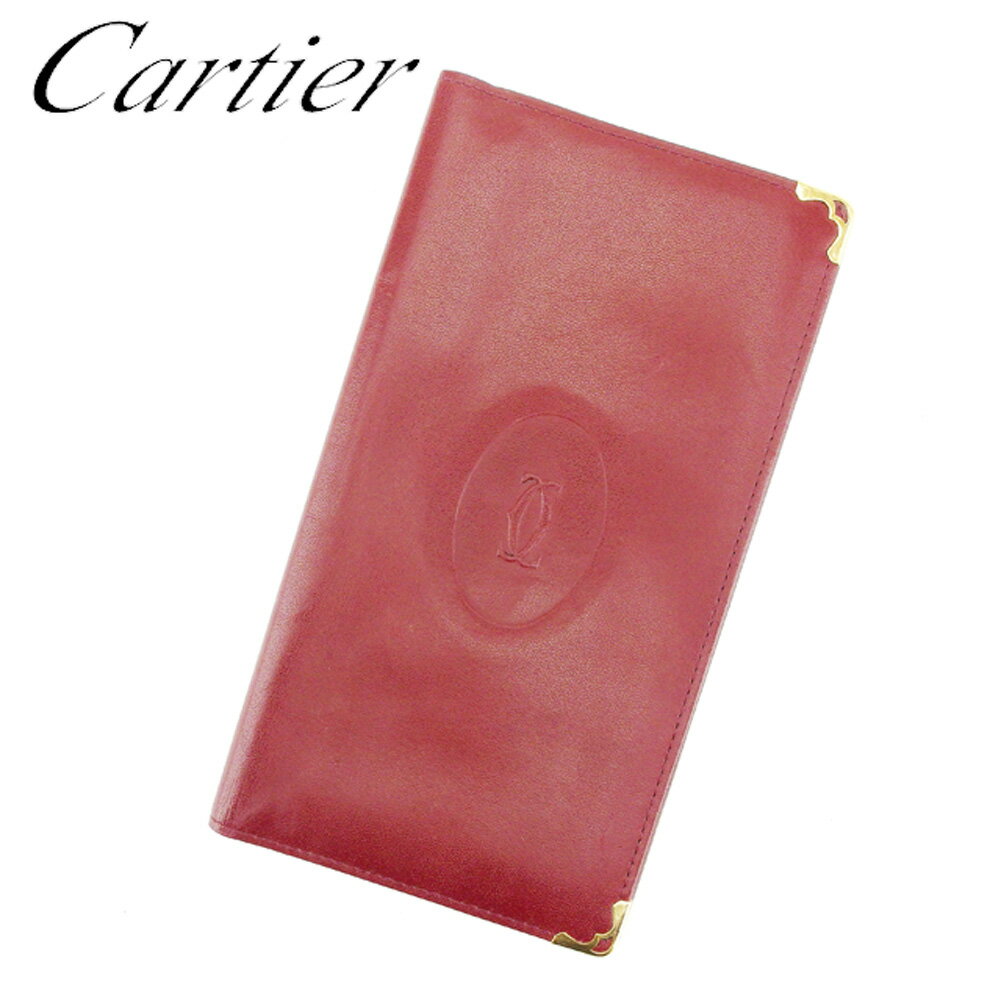 【スプリングセール30％OFF】カルティエ Cartier 長札入れ 長財布 レディース メンズ ボルドー レザー 【カルティエ】 H658 【中古】