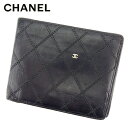 【春の大感謝祭 30％OFF】シャネル CHANEL 二つ折り 札入れ 二つ折り 財布 レディース メンズ ブラック レザー 【シャネル】 T8953 【中古】