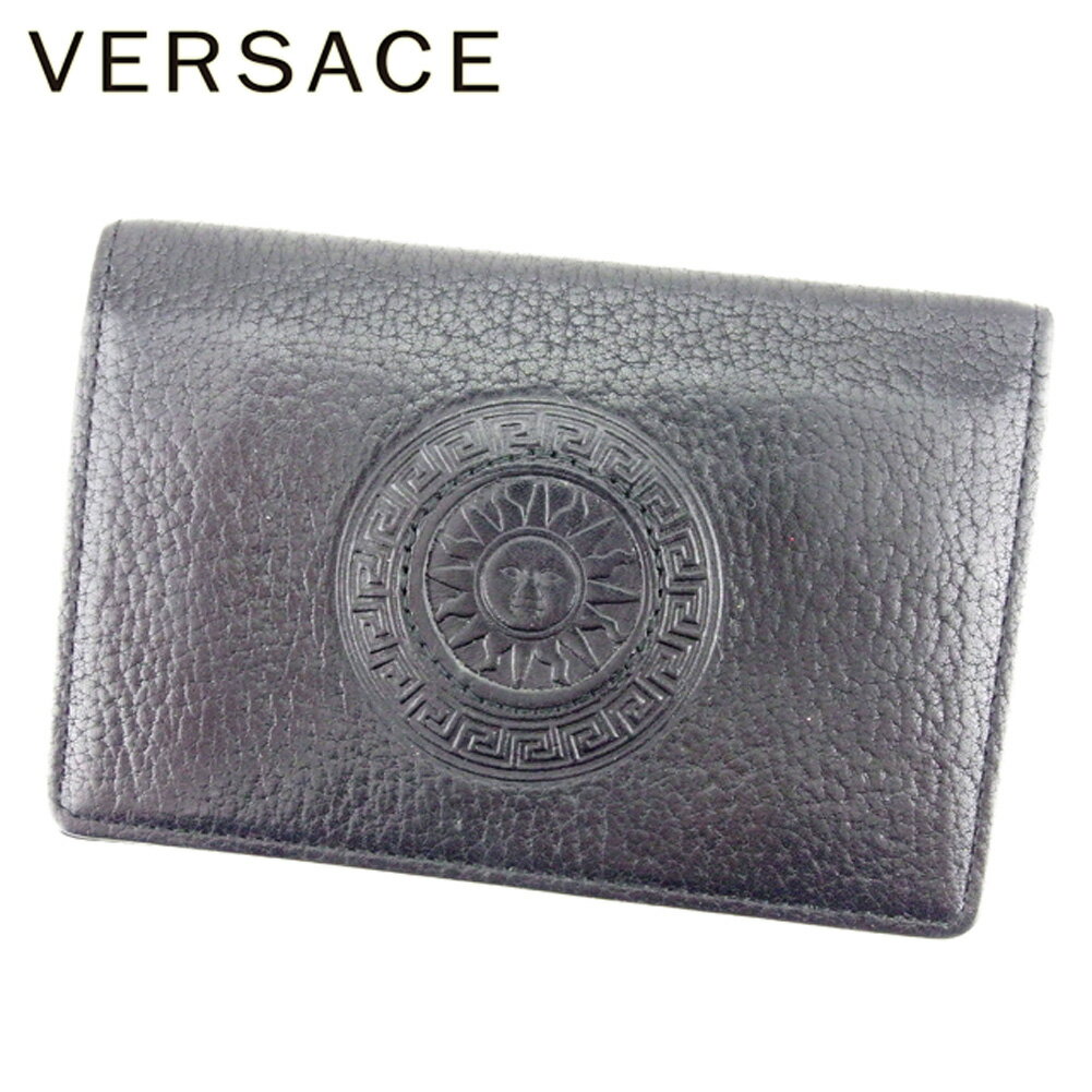 【スプリングセール30％OFF】ヴェルサーチ VERSACE カードケース カード 名刺入れ レディース メンズ ブラック レザー 【ヴェルサーチ】 T8988 【中古】