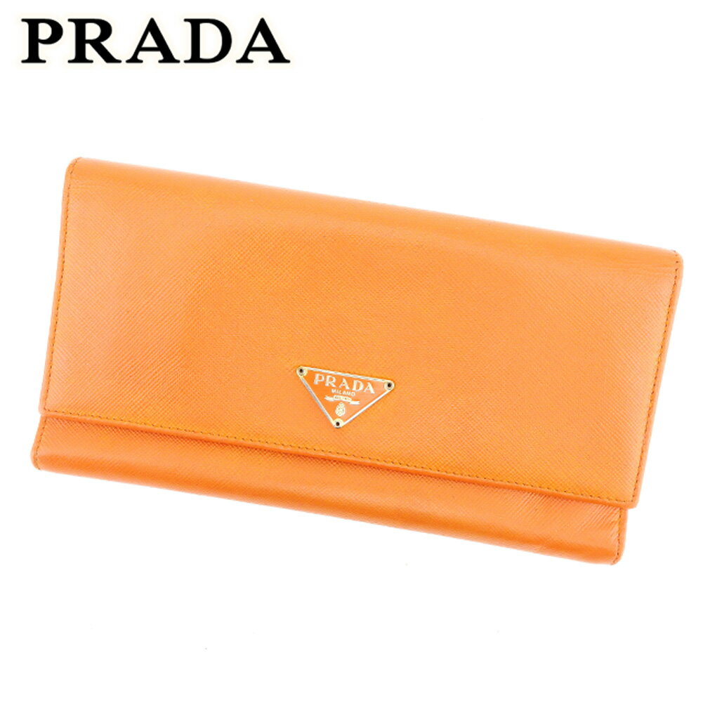 【スプリングセール30％OFF】プラダ 長財布 ファスナー付き 長財布 オレンジ レザー PRADA 長サイフ サイフ 収納ブランド財布 ユニセックス 小物 【プラダ】 T8992 【中古】