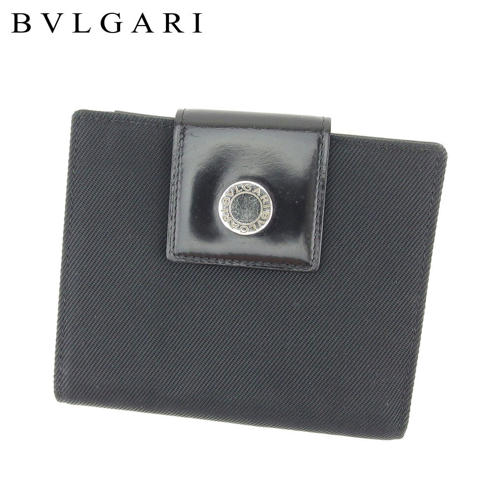 【スプリングセール30％OFF】ブルガリ Wホック 財布 二つ折り ロゴボタン ブラック シルバー キャンバス×レザー BVLGARI 【ブルガリ】 l2543s 【中古】