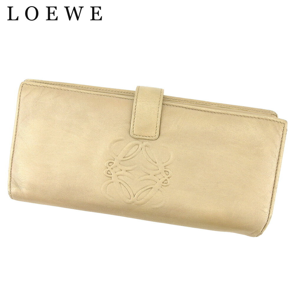 【スプリングセール30％OFF】ロエベ 長財布 ファスナー付き 財布 アナグラム ゴールド シルバー レザー LOEWE 長サイフ サイフ 収納 ユニセックス 小物 【ロエベ】 L2552 【中古】