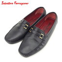 【スプリングセール30％OFF】サルヴァトーレ フェラガモ Salvatore Ferragamo ローファー ドライビングシューズ レディース ♯5ハーフD ブラック ゴールド レザー 【フェラガモ】 L2586 【中古】