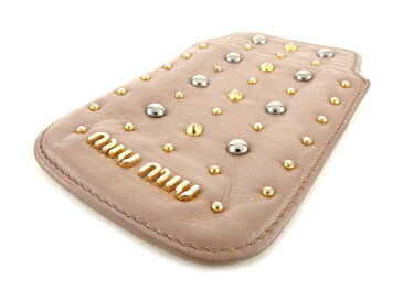 【中古】 ミュウミュウ miu miu iPhoneケース 携帯ケース レディース ベージュ ピンク ゴールド シルバー レザー L2589 .