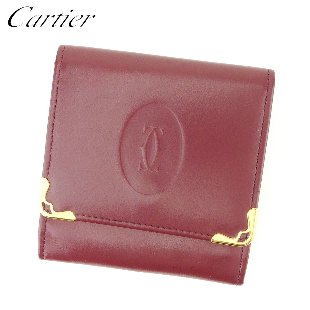 【スプリングセール30％OFF】カルティエ コインケース ケース 小銭入れ マストライン ボルドー ゴールド レザー Cartier 【カルティエ】 l2591s 【中古】