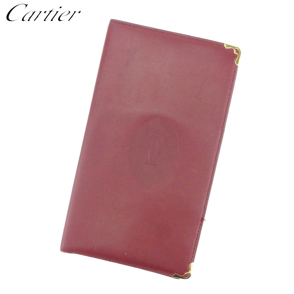 【スプリングセール30％OFF】カルティエ Cartier 長札入れ 札入れ レディース メンズ ボルドー ゴールド レザー 【カルティエ】 L2593 【中古】