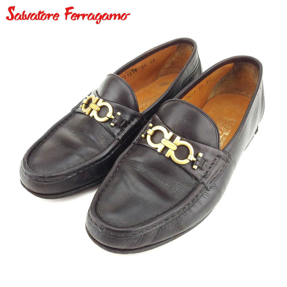 【スプリングセール30％OFF】サルヴァトーレ フェラガモ Salvatore Ferragamo ローファー シューズ 靴 メンズ ♯6ハーフ ブラウン ゴールド レザー 【フェラガモ】 D2003 【中古】