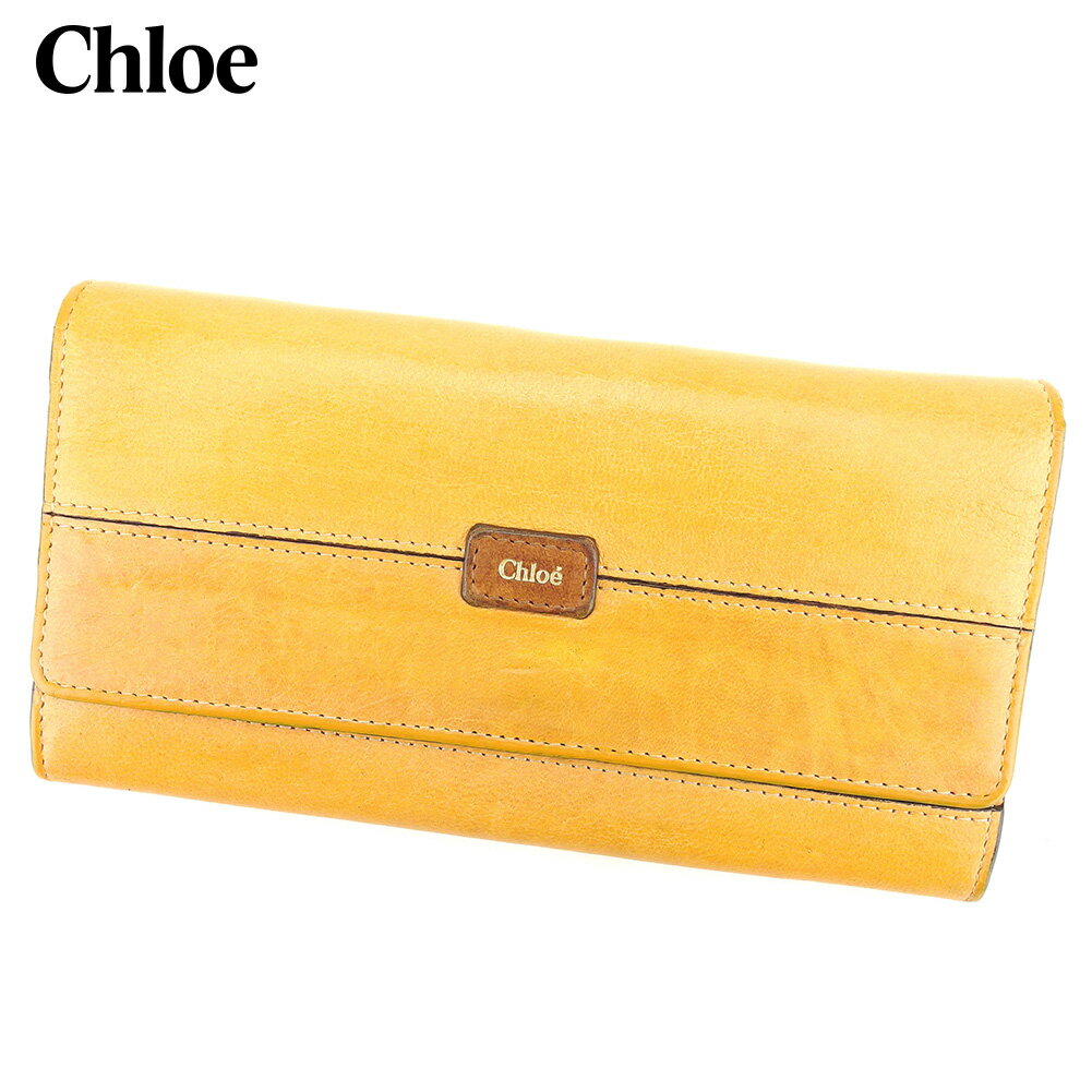 【スプリングセール30％OFF】クロエ 長財布 ファスナー付き 財布 エテル オレンジ ブラウン ゴールド レザー Chloe 【クロエ】 d2020s 【中古】