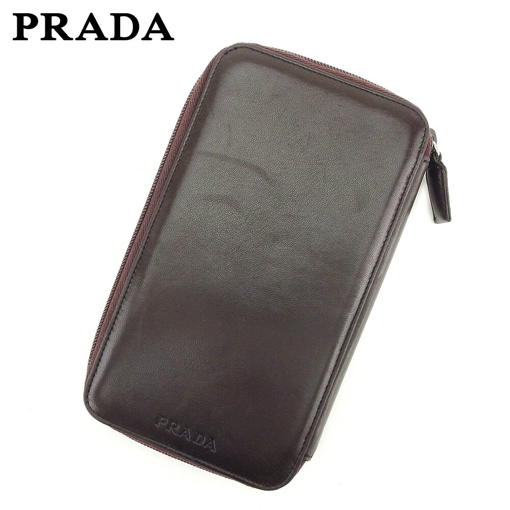 【スプリングセール30％OFF】プラダ 長財布 ラウンドファスナー 財布 マルチパース ロゴ ブラウン シルバー レザー PRADA 長サイフ サイフ 収納ブランド財布 ユニセックス 小物 【プラダ】 T9103 【中古】