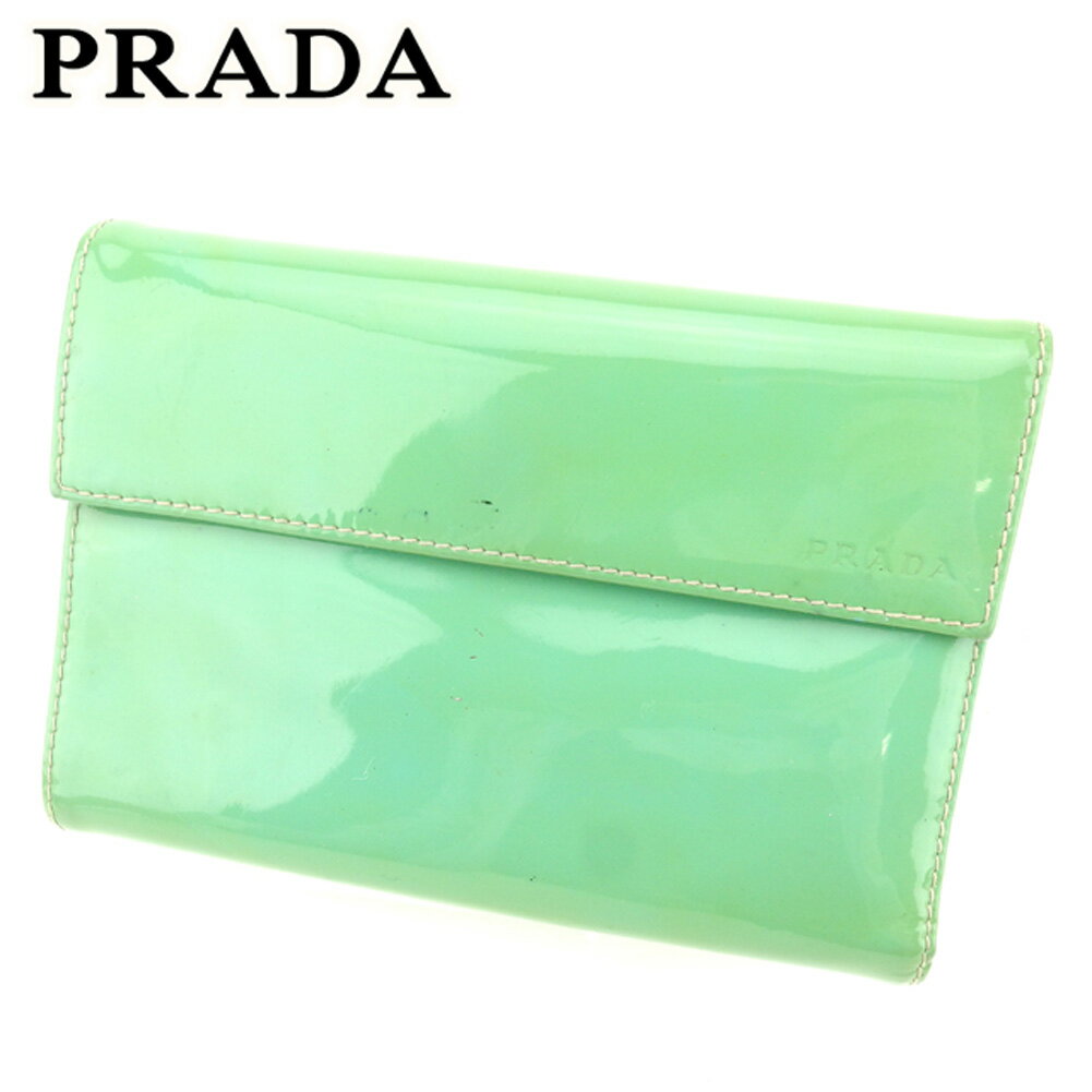 【スプリングセール30％OFF】プラダ 三つ折り 財布 中長財布 グリーン ブルー エナメルレザー PRADA 【プラダ】 【中古】 a1605s