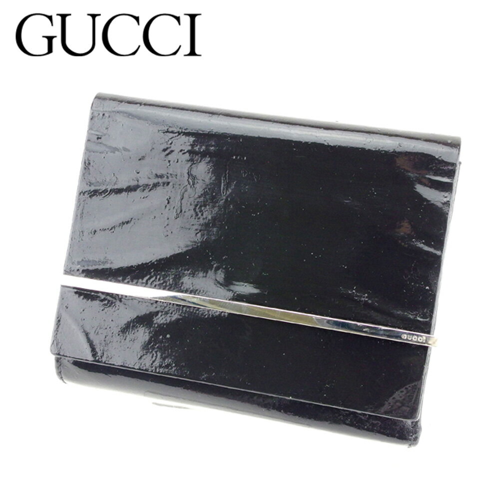 【スプリングセール30％OFF】グッチ 三つ折り 財布 財布 ブラック エナメルレザー GUCCI 【グッチ】 d1834s 【中古】