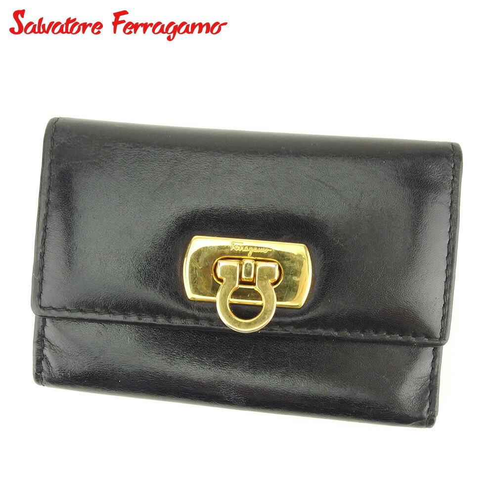 【スプリングセール30％OFF】サルヴァトーレ フェラガモ Salvatore Ferragamo キーケース 6連キーケース レディース メンズ ブラック レザー 【フェラガモ】 P830 【中古】