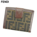 【スプリングセール30％OFF】フェンディ Wホック 財布 二つ折り 財布 ズッカ ブラウン ベージュ ブラック レザー FENDI 【フェンディ】 p840s 【中古】