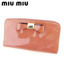 【春の大感謝祭 30％OFF】ミュウミュウ 長財布 ラウンドファスナー リボンモチーフ ピンク エナメルレザー miu miu 長サイフ サイフ 収納ブランド財布 ユニセックス 小物 【ミュウミュウ】 T2878 【中古】