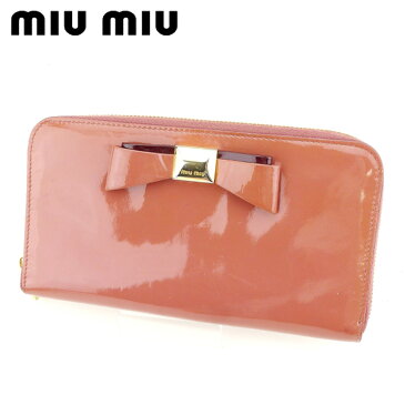 【中古】 ミュウミュウ miu miu 長財布 ラウンドファスナー ピンク レディース メンズ ユニセックス エナメルレザー サイフ 小物 ブランド 人気 贈り物 迅速発送 在庫処分 男性 女性 良品 春 1点物 T2878