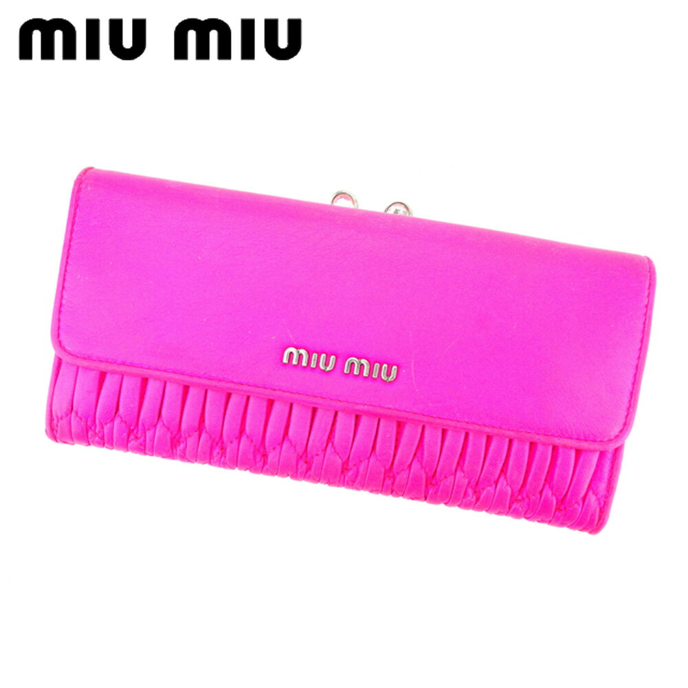 【楽天スーパーSALE】 【30％オフ】 【中古】 ミュウミュウ がま口 財布 長財布 マテラッセ ピンク レザー miu miu 【ミュウミュウ】 t3684s