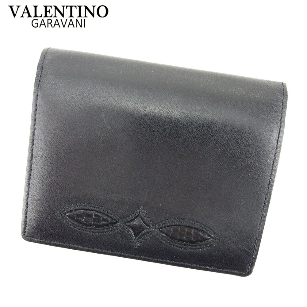 【スプリングセール】ヴァレンティノガラバーニ ガマ口 財布 二つ折り 財布 ブラック レザー VALENTINO GARAVANI ガマ口 財布 サイフ コンパクト財布 ユニセックス 小物 【ヴァレンティノガラバーニ】 G1360 【中古】