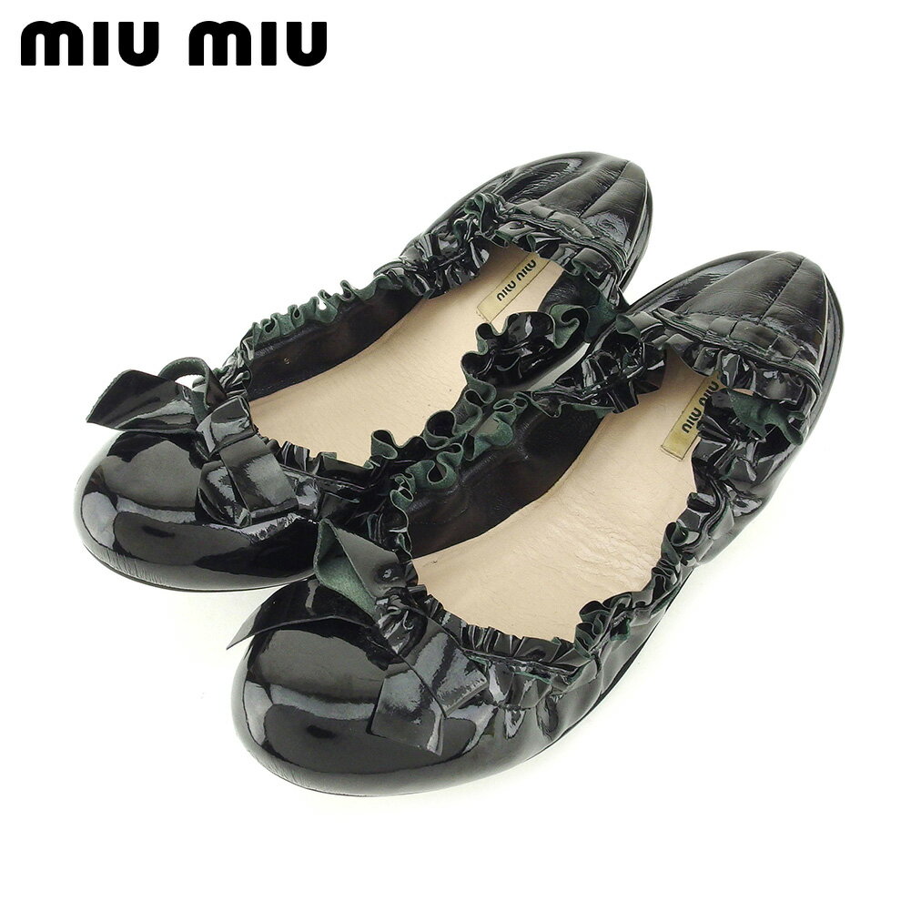 【スプリングセール30％OFF】ミュウミュウ miumiu パンプス シューズ 靴 レディース #36ハーフ ブラック エナメルレザー T9193 ブランド 【中古】