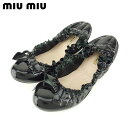 【スプリングセール】ミュウミュウ パンプス シューズ 靴 #36ハーフ リボンモチーフ ブラック エナメルレザー miumiu t9193s ブランド 【中古】