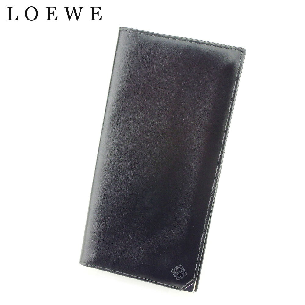 【スプリングセール30％OFF】ロエベ LOEWE 長札入れ 長財布 レディース ブラック レザー 【ロエベ】 T9214 【中古】